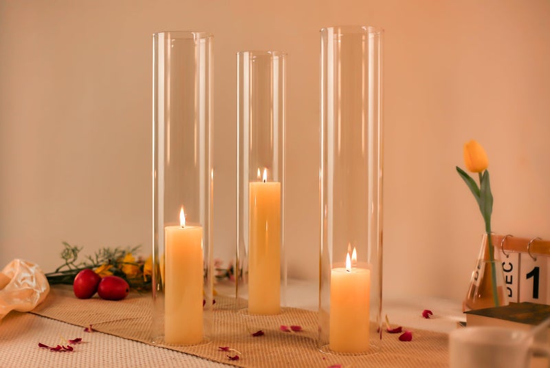 CYS EXCEL 6 PCS (H:16" D:3") Open Ended Clear Glass Hurricane Candleholder Tube Lamp Shade Open Flame Candlestick Holder Chimney Tube Cover Bottomless Cylinder - Image 5